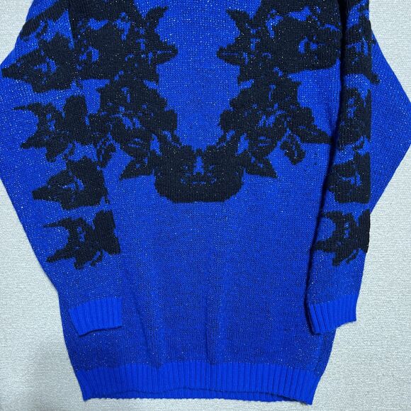 1990s Vintage Ellen D Kollection Women's Sweater Large Med Blue Lurex Mock Lg - Picture 2 of 12